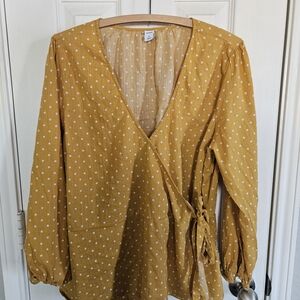Old Navy Mustard Yellow Polkadot Ballet Wrap Top Size XL